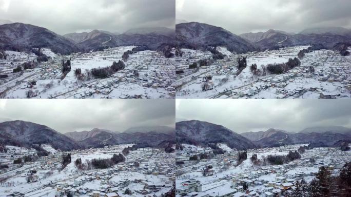 日本长野山内冬季雪的鸟瞰图