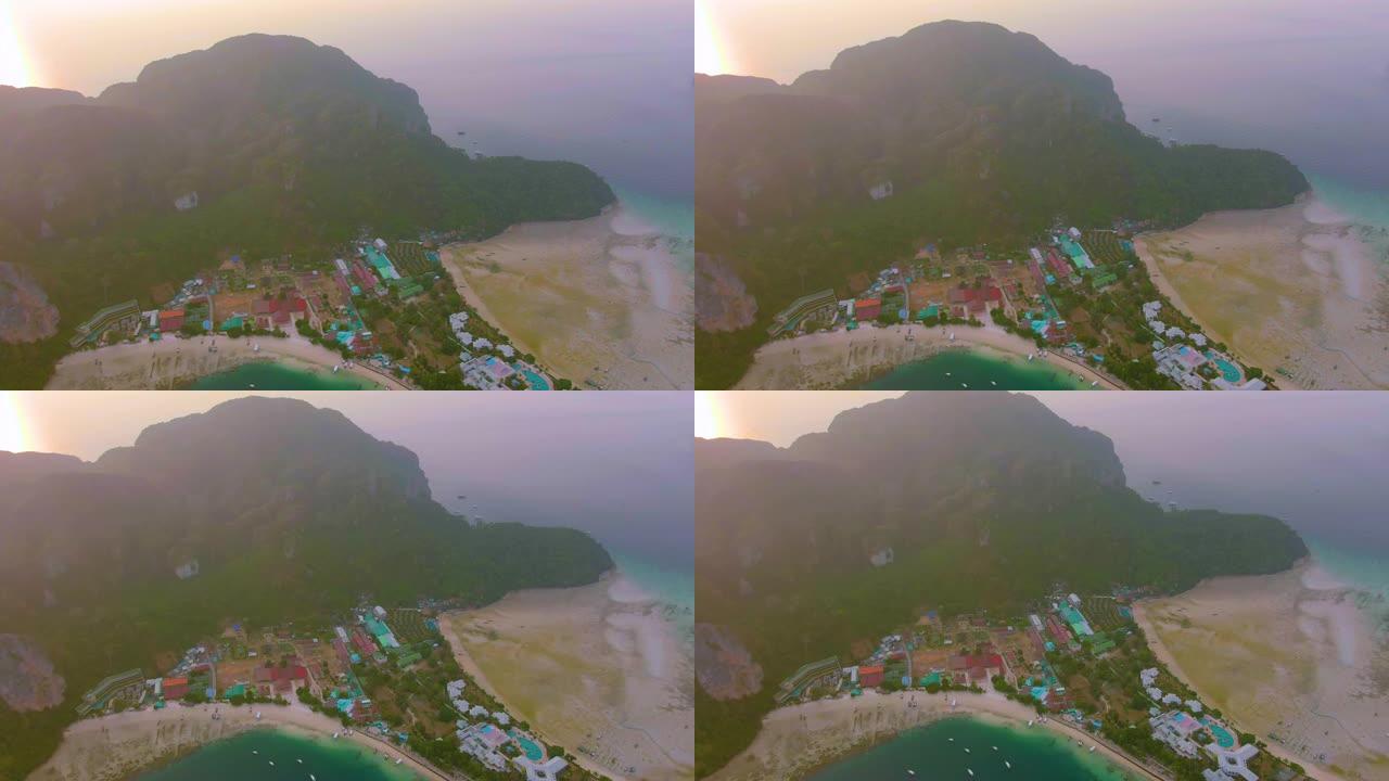 泰国披披群岛石灰岩悬崖环绕的标志性热带绿松石水Pileh泻湖的鸟瞰图