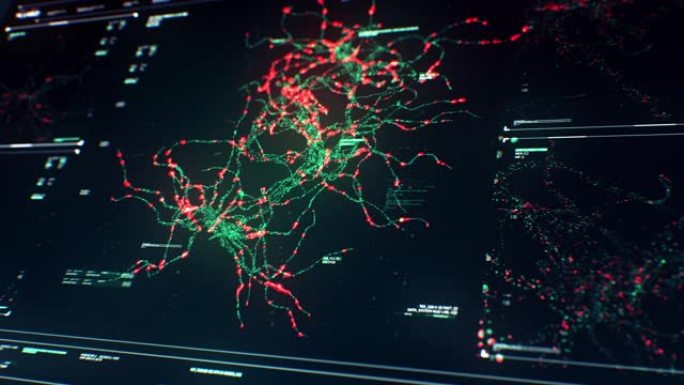 未来触摸屏扫描界面上的神经元突触网络动画流技术显示