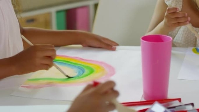 孩子们在美术课上画彩虹