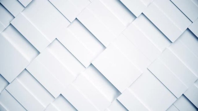 矩形的白色抽象移动结构。明亮干净的最小矩形网格图案，纯白色墙壁上的随机波动运动背景画布。无缝循环3d