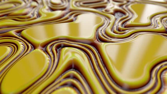 抽象波浪形动态曲面。黄褐色抽象液体背景与波纹波。运动设计模板。无缝循环4k 3d渲染。