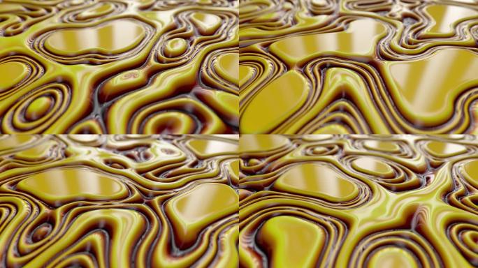 抽象波浪形动态曲面。黄褐色抽象液体背景与波纹波。运动设计模板。无缝循环4k 3d渲染。