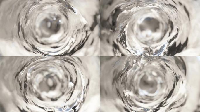 水在玻璃中以慢动作移动。抽象水背景。无缝循环3d渲染