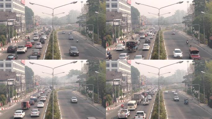 泰国清迈4k延时交通城市空气污染