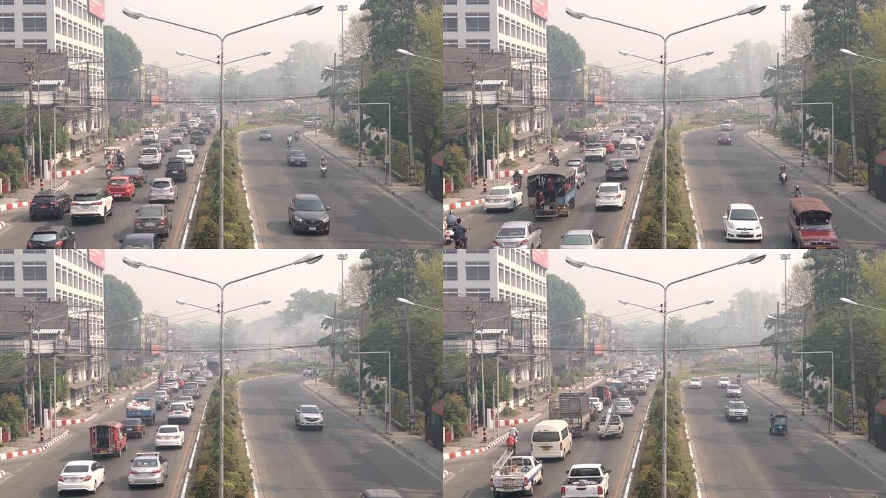 泰国清迈4k延时交通城市空气污染
