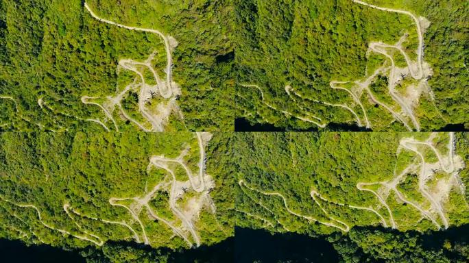 山区乡村蜿蜒道路的鸟瞰图