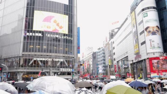 雨中穿越街道，涩谷日本