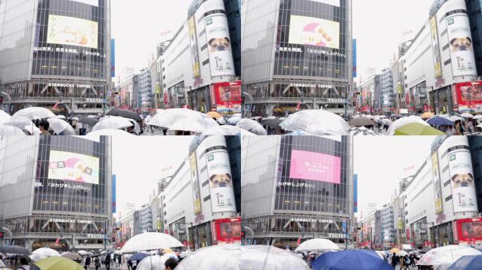 雨中穿越街道，涩谷日本