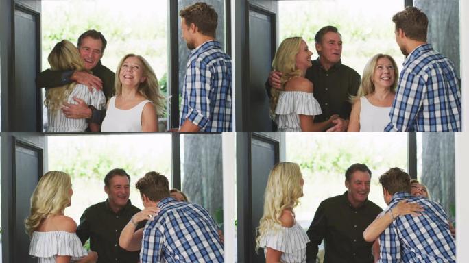 幸福的家庭在家里互相拥抱