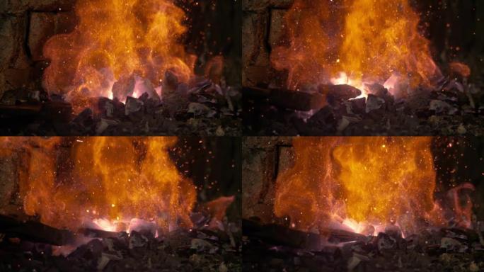 宏观: 面目全非的人用钢筋戳砖炉内的火。