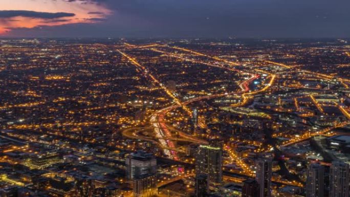 芝加哥天际线的延时鸟瞰图城市景观