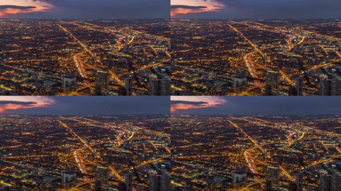 芝加哥天际线的延时鸟瞰图城市景观