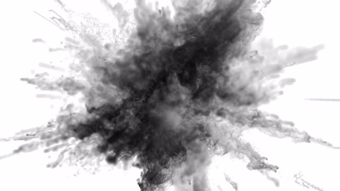 白底黑火药爆炸的Cg动画。
