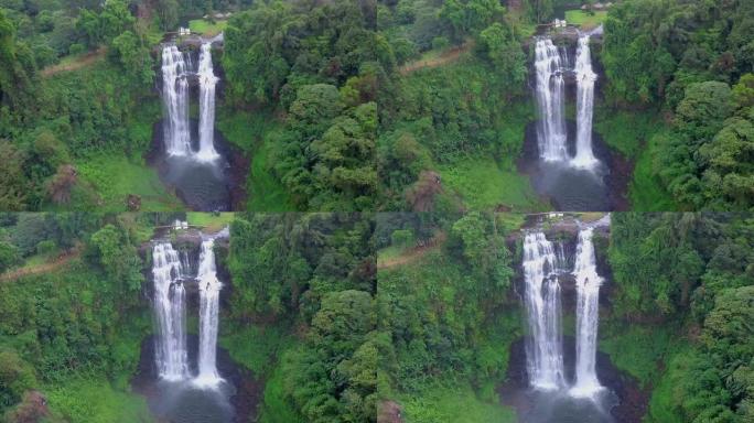 老挝巴色和占巴萨克市雨林中Tad Yaung瀑布的鸟瞰图