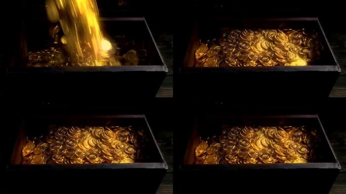 魔法发光金币填满木箱