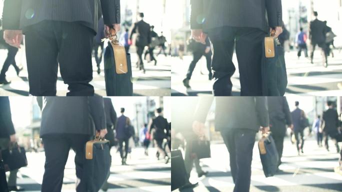 日本商人上午上班西装革履步行走路金融商业