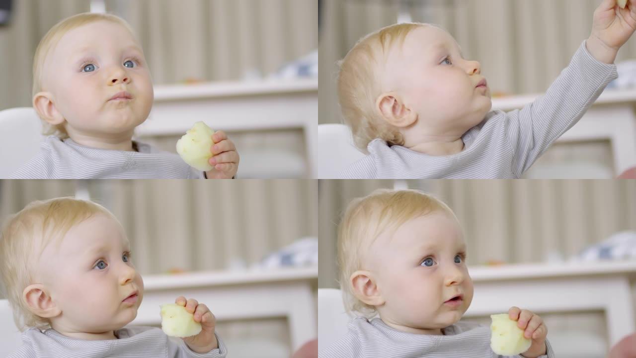 可爱的宝宝吃苹果喂养婴幼儿吃水果