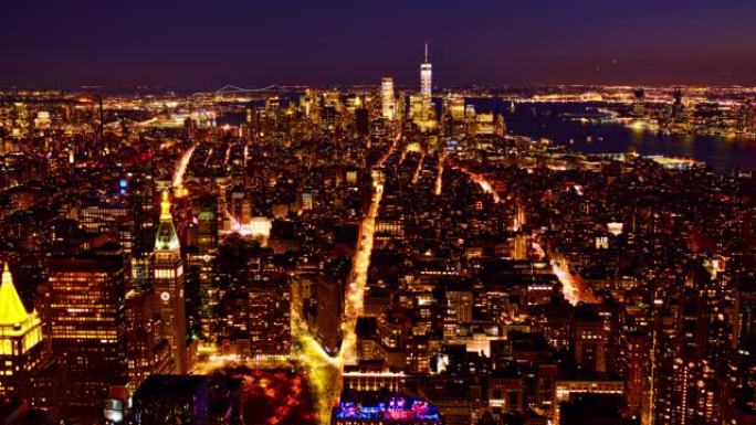 曼哈顿的鸟瞰图。夜晚