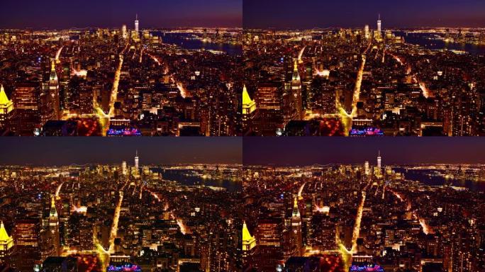 曼哈顿的鸟瞰图。夜晚