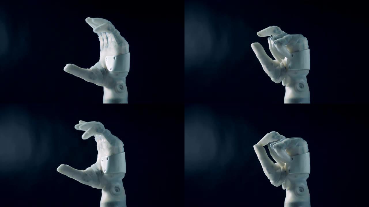 自动假肢移动手指。真正的机器人手。