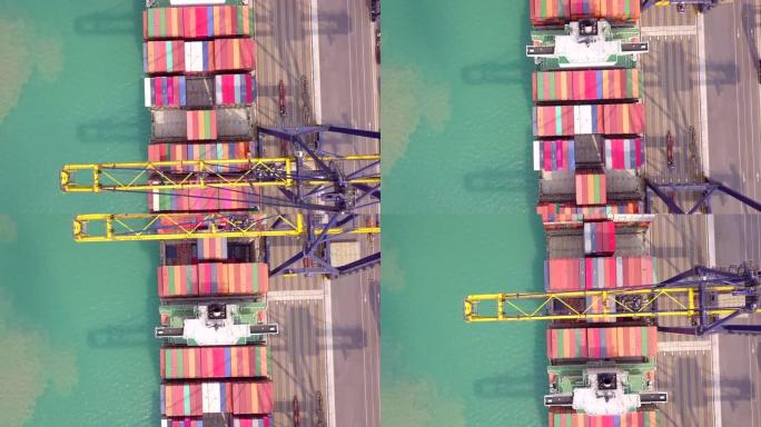 顶视图工业港口集装箱船舶进出口产品
