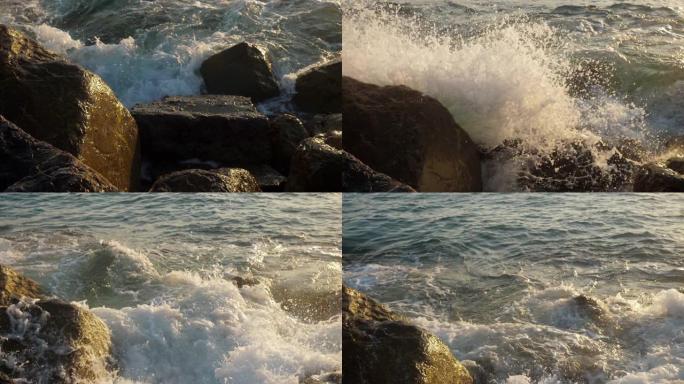 海浪撞击石滩。海浪撞击石滩