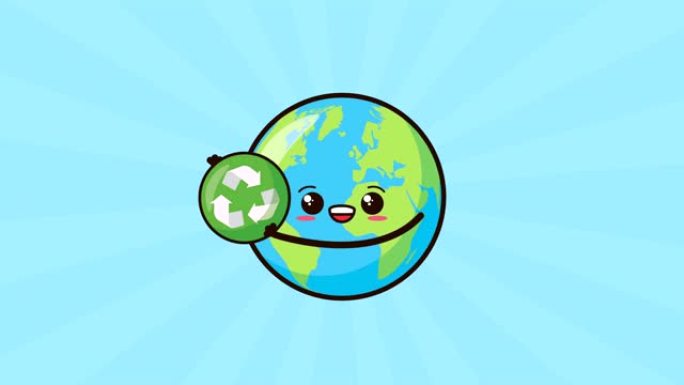 具有地球特征和回收符号的生态友好型环境动画