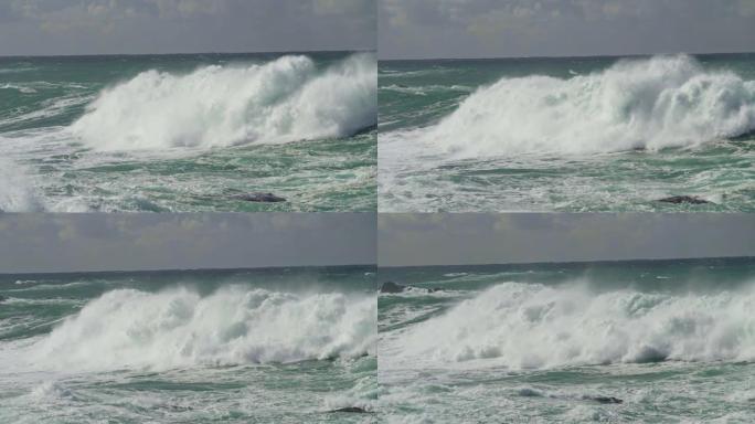 向海岸驶来的大型海浪的慢动作镜头