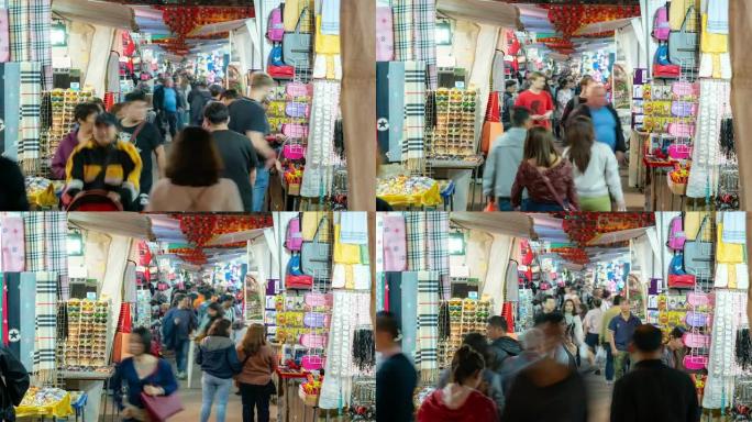延时: 香港九龙弥敦道佐敦庙街行人拥挤购物