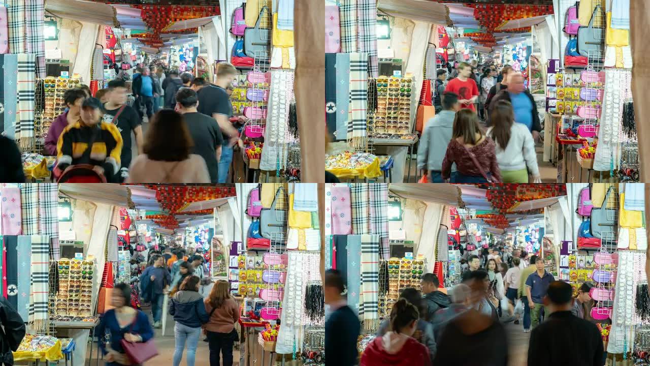 延时: 香港九龙弥敦道佐敦庙街行人拥挤购物