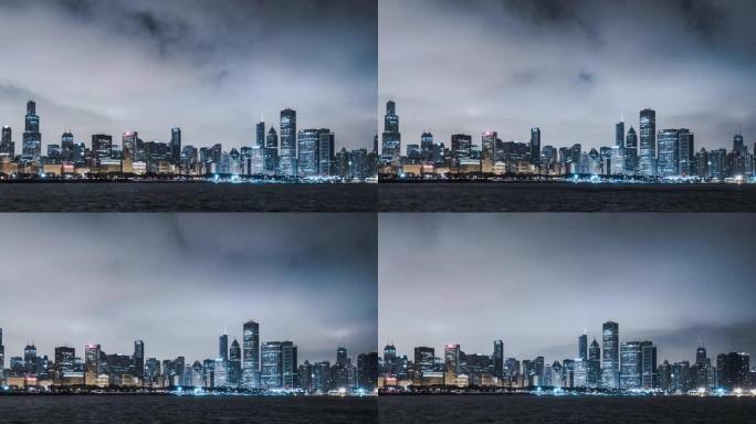 伊利诺伊州芝加哥的T/L全景夜景
