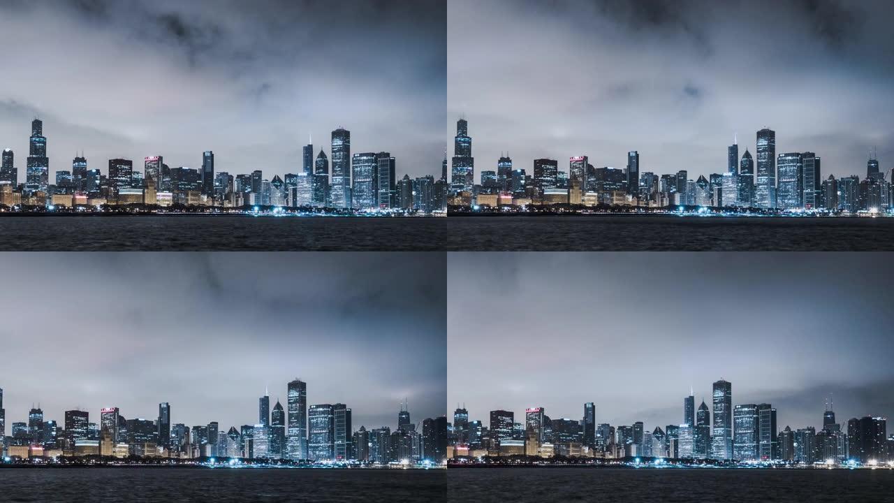伊利诺伊州芝加哥的T/L全景夜景