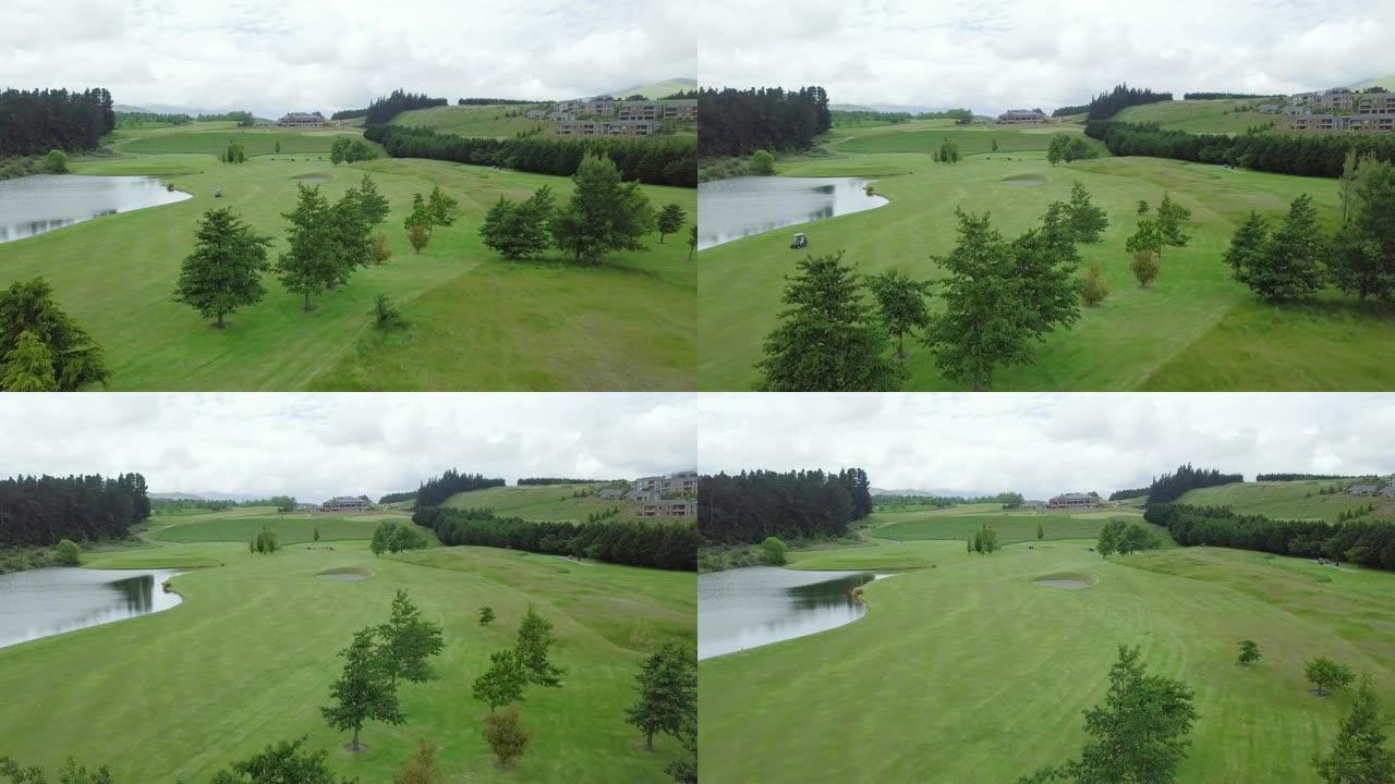 新西兰风景秀丽的高尔夫球场的空中射击