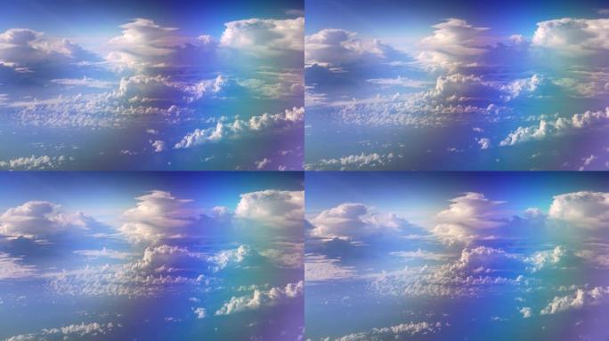飞行时从飞机窗口拍摄的彩色云天景