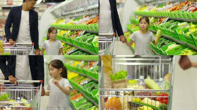 女儿帮助父亲在超市购物