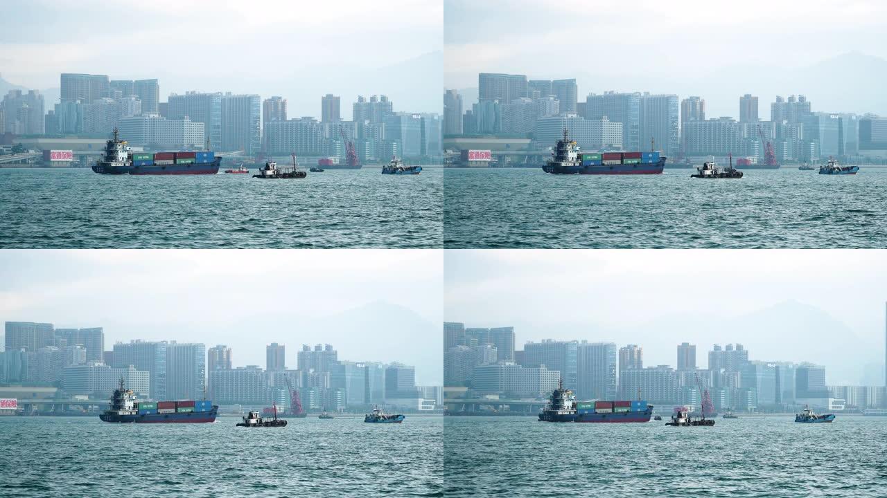 香港货柜货轮追踪镜头