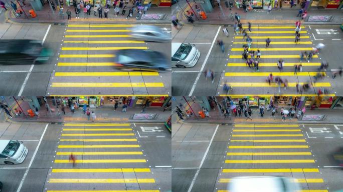 延时: 香港九龙弥敦道旺角法源街市行人横穿人行横道