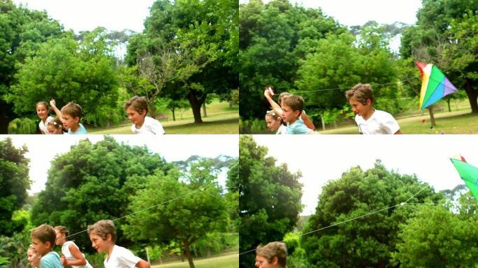 孩子们在公园玩风筝