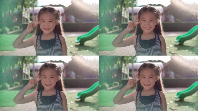 SLO MO特写笑脸快乐的亚洲女孩