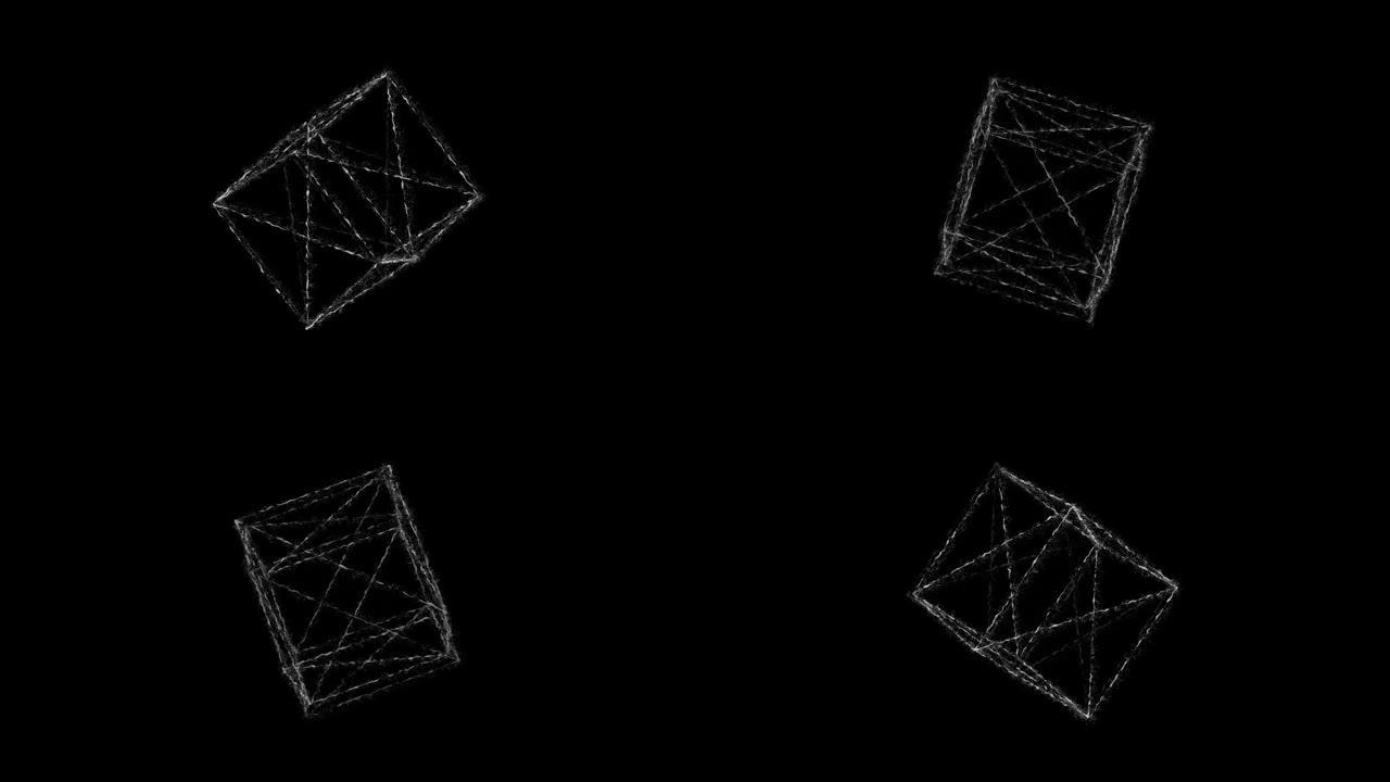 全息图的旋转几何形状，4k动画黑白三维可循环。