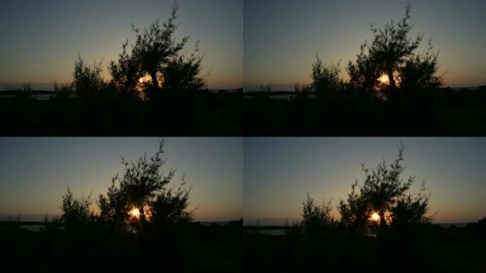 克里特岛。日落海滩