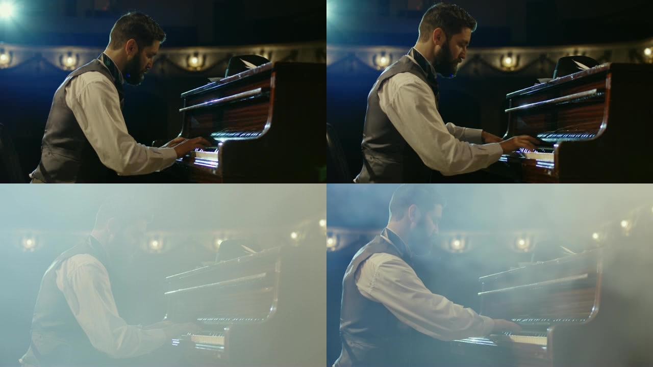 男子在舞台上弹钢琴