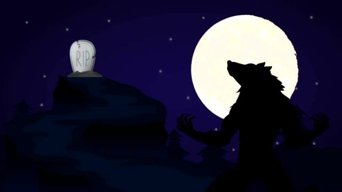 狼人角色的万圣节黑暗场景