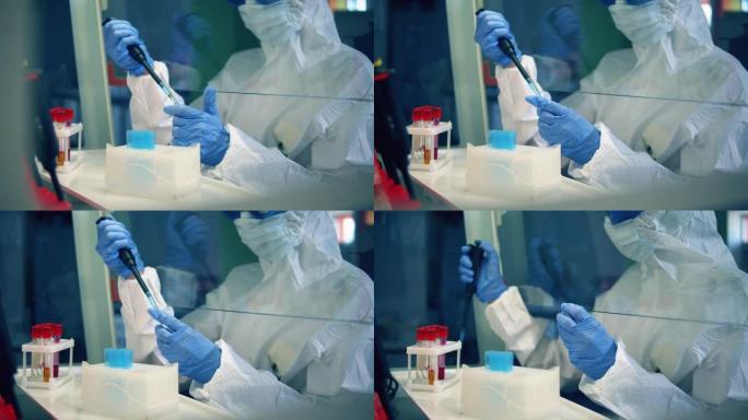实验室工作人员开发冠状病毒疫苗。冠状病毒，新型冠状病毒肺炎，2019-ncov药物研究。