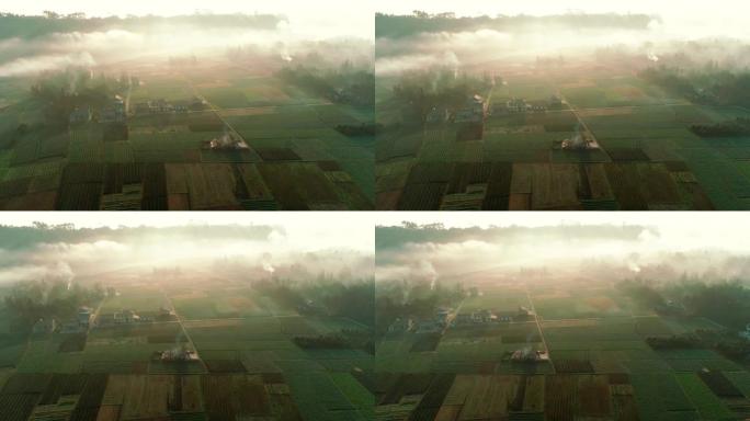 空中拍摄美丽的中国新村上午