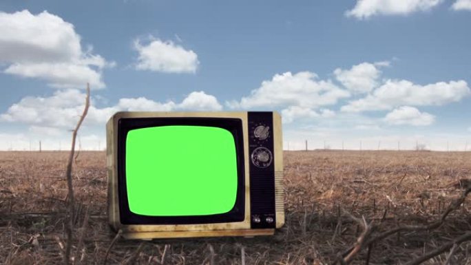 Retro Television Green Screen on a Rural Backgroun