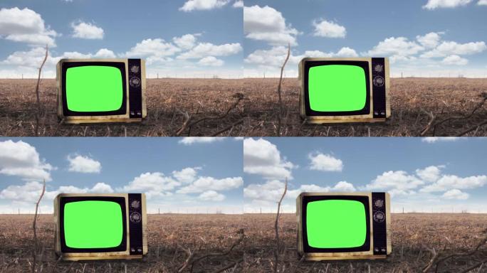 Retro Television Green Screen on a Rural Backgroun