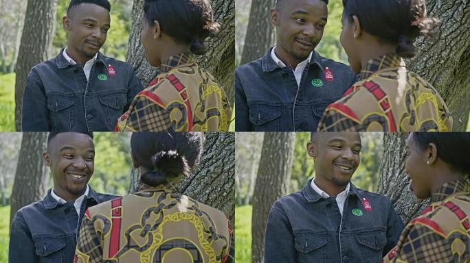 非洲年轻夫妇在开普敦公园玩耍的慢动作视频