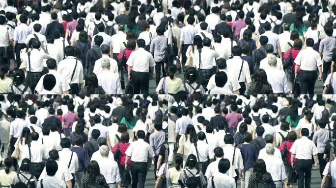 一众商人早上去上班日本东京